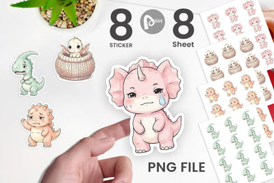 Sticker Shy Baby Dinosaur Watercolor Sublimation artnoy 