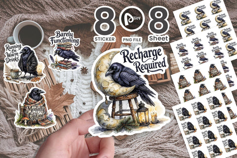 Sticker Sleep-Deprived Raven Dark Whimsigoth Watercolor Quote Sublimation artnoy 
