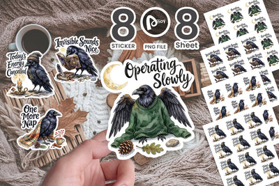 Sticker Sleep-Deprived Raven Dark Whimsigoth Watercolor Quote Sublimation artnoy 