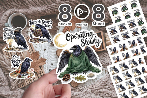 Sticker Sleep-Deprived Raven Dark Whimsigoth Watercolor Quote Sublimation artnoy 