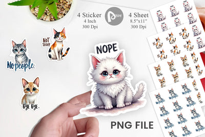 Sticker Snarky Felines Watercolor Sublimation artnoy 