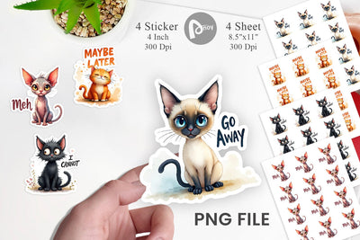 Sticker Snarky Felines Watercolor Sublimation artnoy 