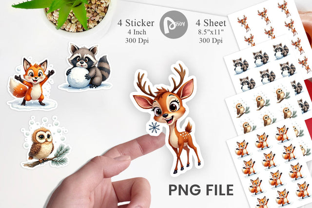 Sticker Snowy Playtime Big-Eyed Forest Friends Sublimation artnoy 