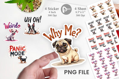 Sticker Socially Awkward Dog Watercolor Sublimation artnoy 