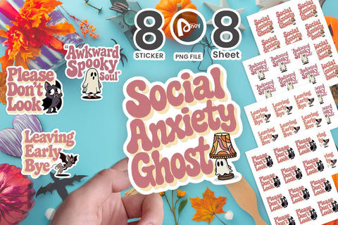 Sticker Socially Awkward Ghost Retro SVG artnoy 