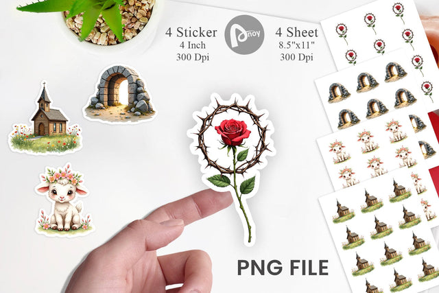 Sticker Spiritual Easter Lilies and Crosses Watercolor Sublimation artnoy 