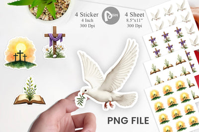 Sticker Spiritual Easter Lilies and Crosses Watercolor Sublimation artnoy 