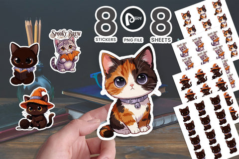 Sticker Spooky Cozy Tea Party Kitten SVG artnoy 