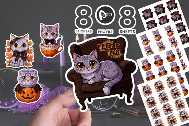 Sticker Spooky Cozy Tea Party Kitten SVG artnoy 