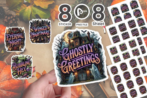 Sticker Spooky Haunted Retro Halloween Typography Sublimation artnoy 