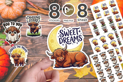 Sticker Spooky Night Celestial Highland Cows Quotes Sublimation artnoy 