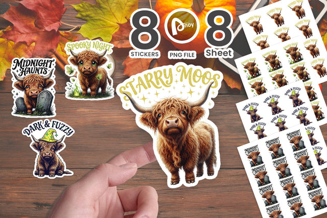 Sticker Spooky Night Celestial Highland Cows Quotes Sublimation artnoy 