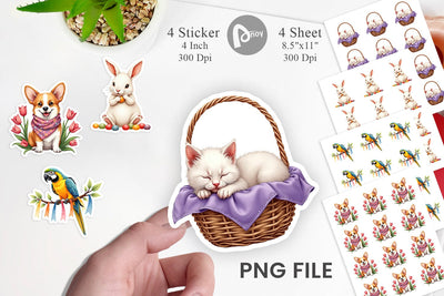 Sticker Spring Garden Pets Easter Watercolor Sublimation artnoy 