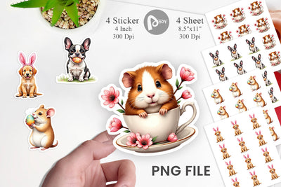 Sticker Spring Garden Pets Easter Watercolor Sublimation artnoy 