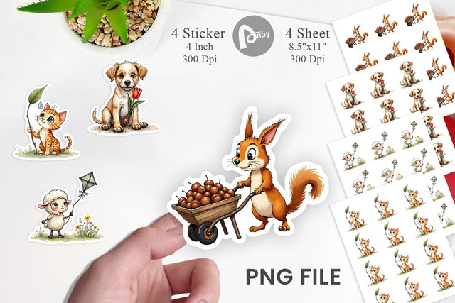 Sticker Springtime Shenanigans Playful Animal Antics Sublimation artnoy 