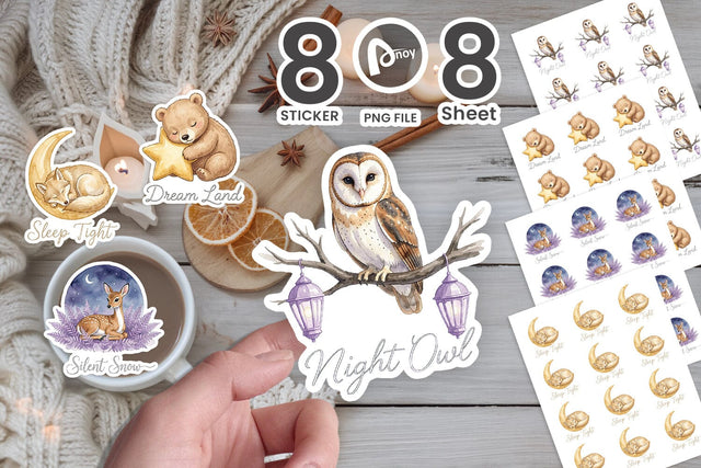 Sticker Starry Night Sleepy Woodland Animals Sublimation artnoy 