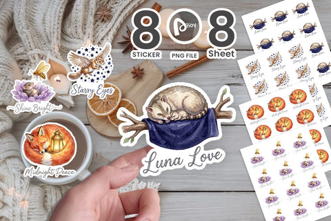 Sticker Starry Night Sleepy Woodland Animals Sublimation artnoy 