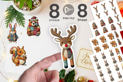 Sticker Stitched Woodland Animal Patchwork Sublimation artnoy 
