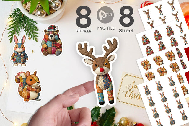 Sticker Stitched Woodland Animal Patchwork Sublimation artnoy 