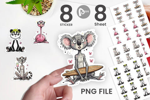 Sticker Summer Animal Sketch Party Sublimation artnoy 
