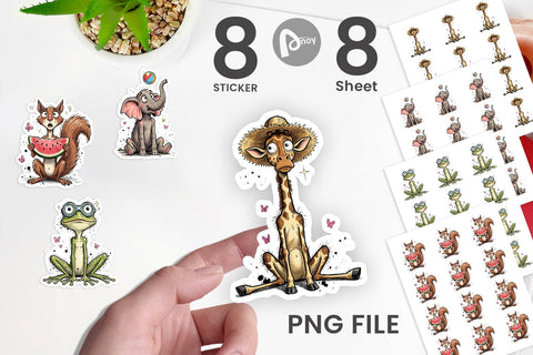 Sticker Summer Animal Sketch Party Sublimation artnoy 