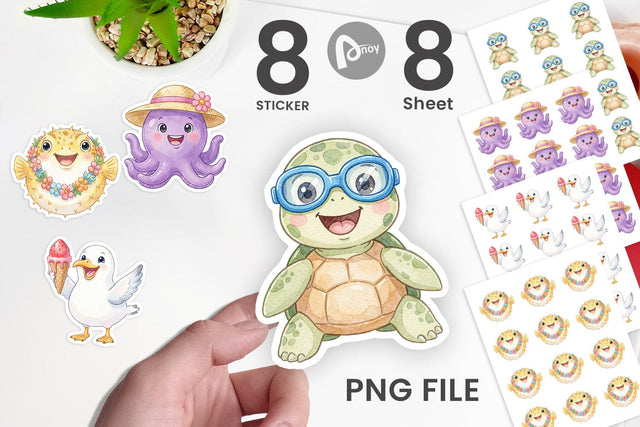 Sticker Summer Animals Watercolor Sublimation artnoy 