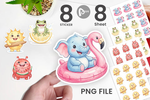 Sticker Summer Animals Watercolor Sublimation artnoy 