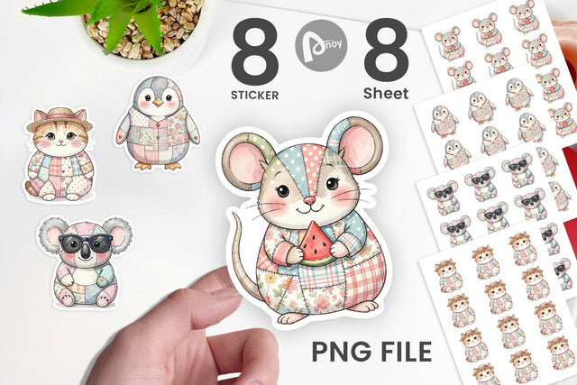 Sticker Summer Fun Patchwork Animal Sublimation artnoy 