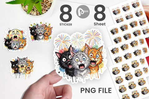 Sticker Summer Night Panic Cats Watercolor Sublimation artnoy 