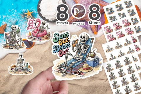 Sticker Sunburnt Tired Skeleton Beach Moods SVG artnoy 