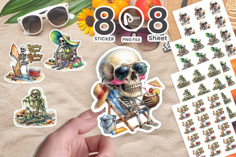 Sticker Sunburnt Tired Skeleton Beach Moods SVG artnoy 