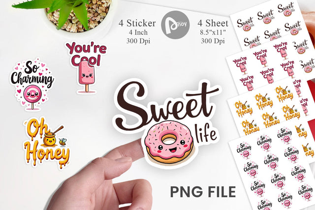 Sticker Sweet Nostalgia Retro Kawaii Dessert Quote Sublimation artnoy 