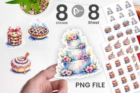 Sticker Sweet Watercolor Cakes & Pies Sublimation artnoy 