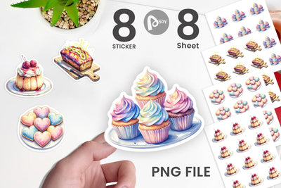 Sticker Sweet Watercolor Cakes & Pies Sublimation artnoy 