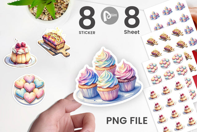 Sticker Sweet Watercolor Cakes & Pies Sublimation artnoy 