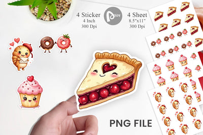 Sticker Sweetheart Cafe Valentine Watercolor Treats Sublimation artnoy 