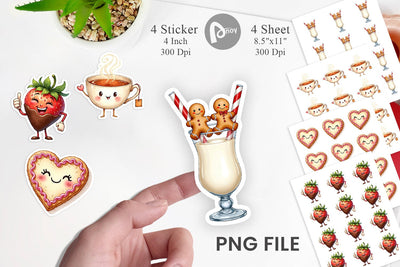 Sticker Sweetheart Cafe Valentine Watercolor Treats Sublimation artnoy 