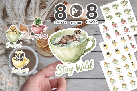 Sticker Teacup Woodland Creature Watercolor Sublimation artnoy 