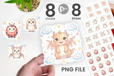 Sticker Tiny Winged Baby Animal Watercolor Sublimation artnoy 