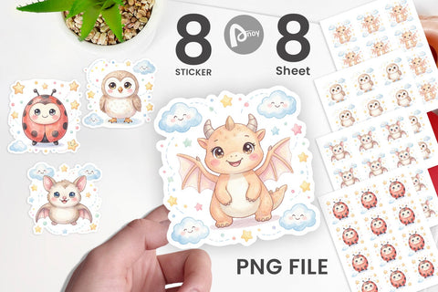 Sticker Tiny Winged Baby Animal Watercolor Sublimation artnoy 