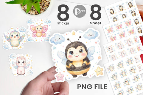 Sticker Tiny Winged Baby Animal Watercolor Sublimation artnoy 