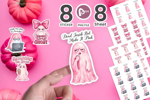 Sticker Tired Pink Ghost Coquette Watercolor Sublimation artnoy 