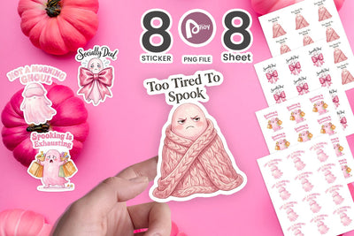Sticker Tired Pink Ghost Coquette Watercolor Sublimation artnoy 