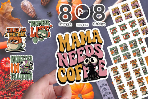 Sticker Tired Spooky Mama Retro Halloween Sublimation artnoy 