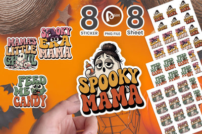 Sticker Tired Spooky Mama Retro Halloween Sublimation artnoy 