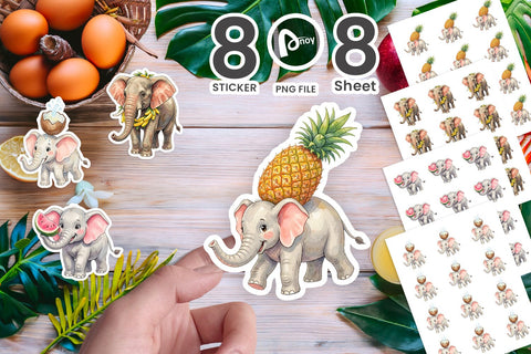 Sticker Tropical Fruit Elephant Watercolor Sublimation artnoy 
