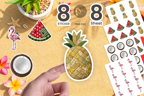Sticker Tropical Summer Patchwork Watercolor Sublimation artnoy 