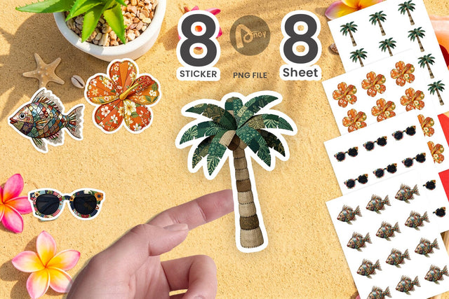 Sticker Tropical Summer Patchwork Watercolor Sublimation artnoy 