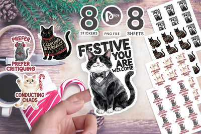 Sticker Ugly Sweater Judgmental Cat Choir SVG artnoy 