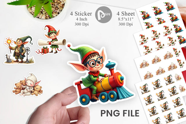 Sticker UglyCute Elf Workshop Antics Watercolor Sublimation artnoy 